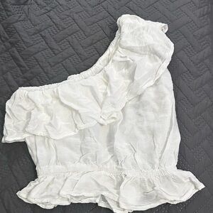 Japna Cream Ruffled One-Shoulder Blouse